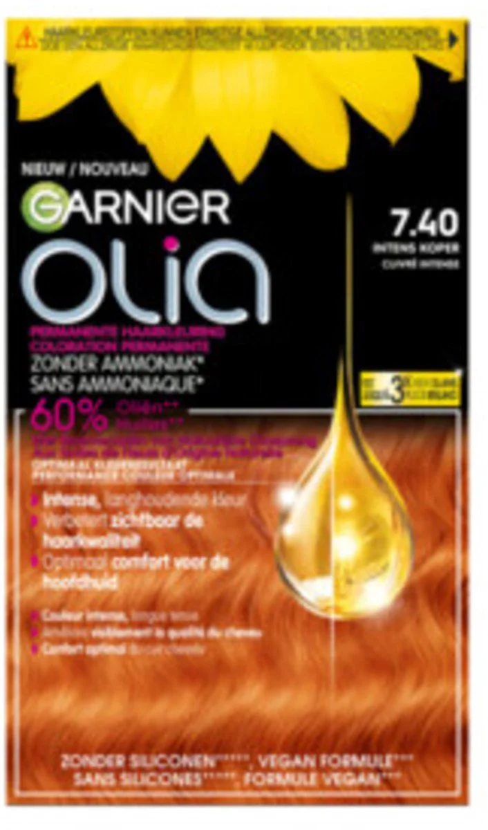 3x Garnier Olia Permanente Haarkleuring 7.40 Intens Koper