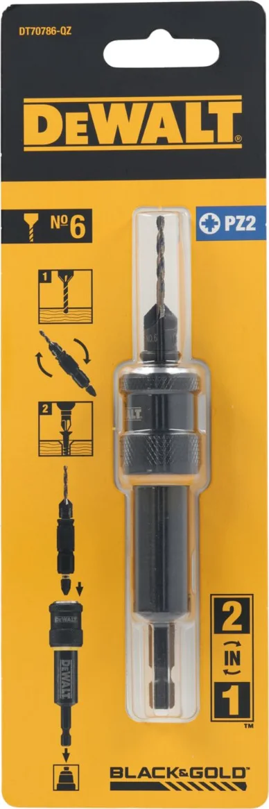 DeWALT DT70786 FLIP & DRIVE: Voorboor, verzinkboor Nr.6 + schroefbit Pz2 + houder
