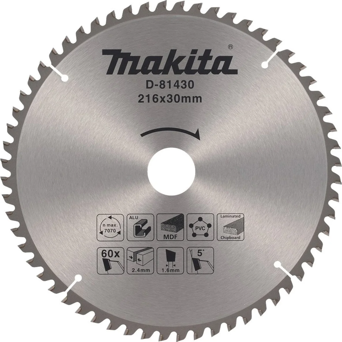 Makita D-81430 Afkortzaagblad diverse materialen | 216 x 30 mm | 60-tands