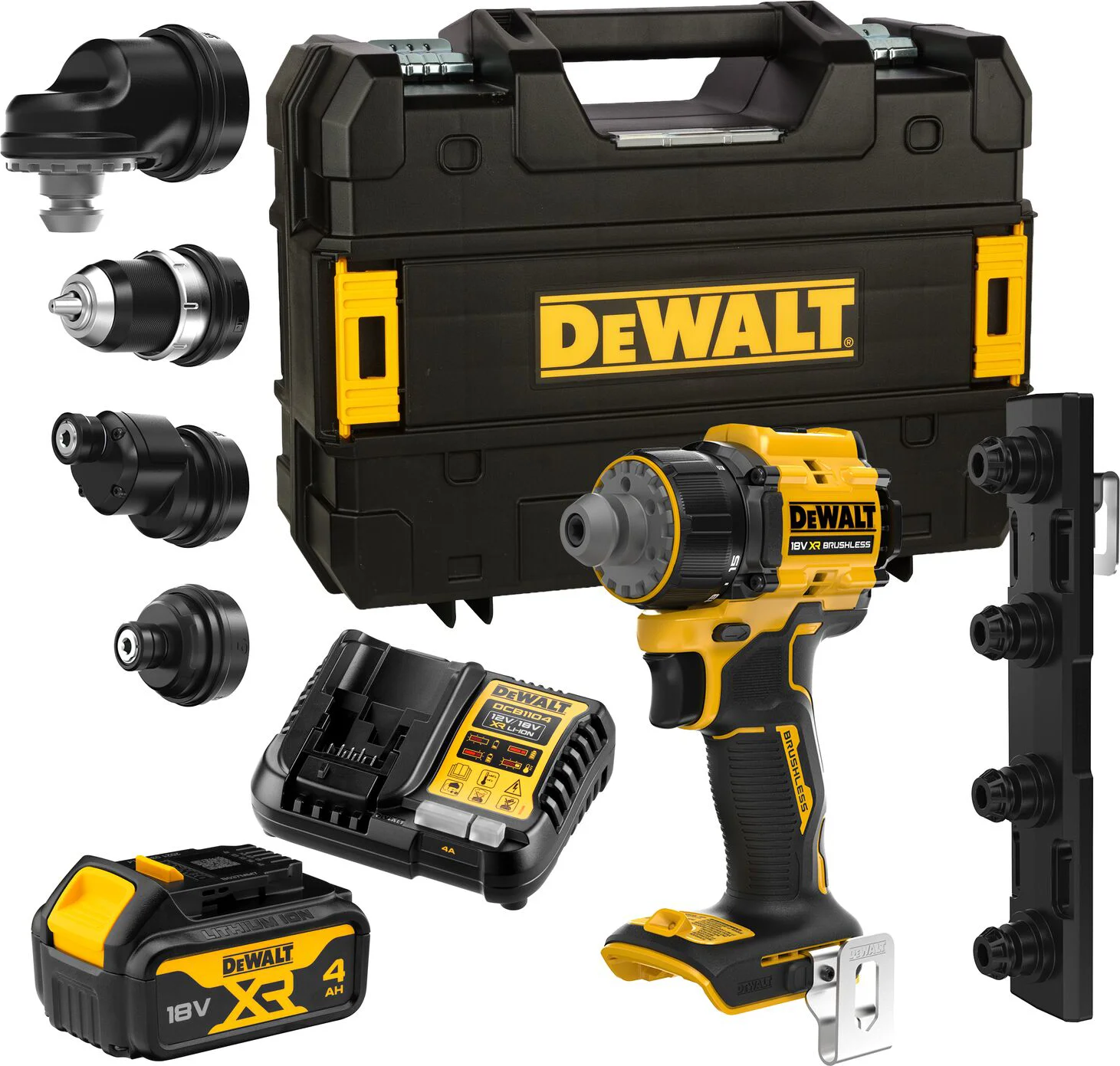 DeWALT DCD803M1T Multi-head accu schroefboormachine + 4x hulpstukken 18V XR 1x 4.0Ah in TSTAK