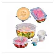 Siliconen vershoud deksels – set van 6 stuks – flexibel – herbruikbaar – wit - stretch tot wel 30 cm