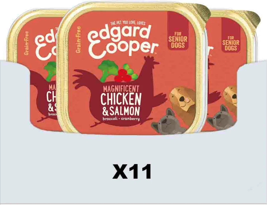 11x Edgard & Cooper Kuipje Vers Vlees Senior Hondenvoer Kip - Zalm 150 gr