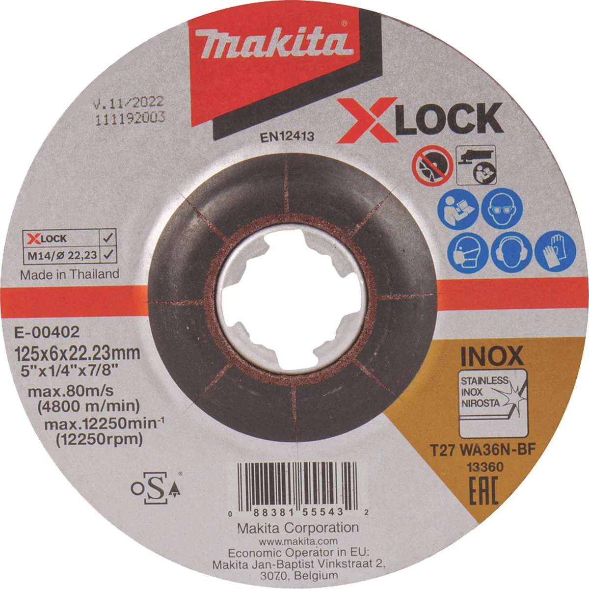 Makita E-00402 Afbraamschijf RVS X-LOCK | 125 x 22,23 x 6 mm
