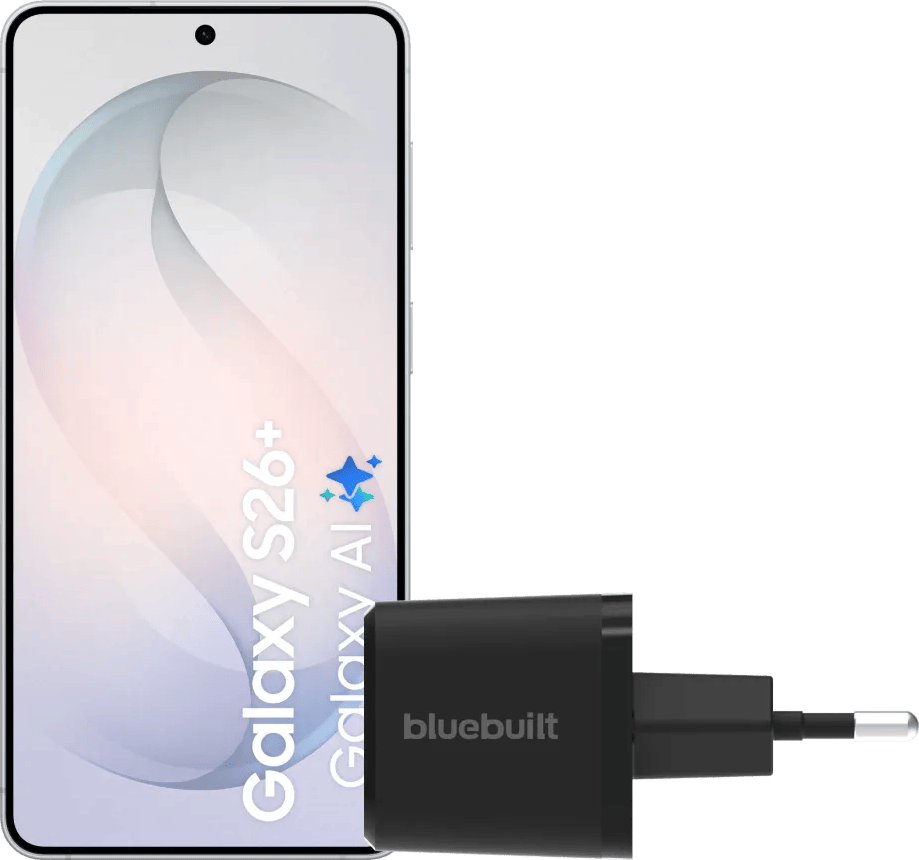Samsung Galaxy S26 Plus 256GB Wit 5G + BlueBuilt Oplader 45 Watt Zwart