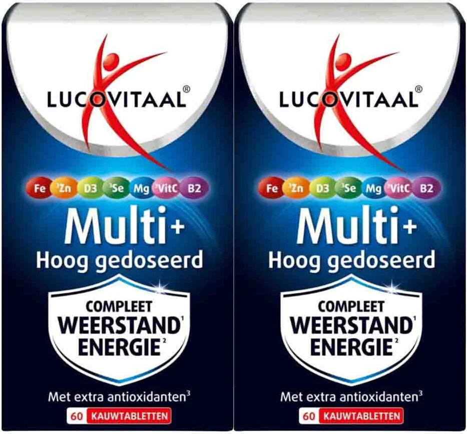 2x Lucovitaal Multi+ Weerstand Hoog Gedoseerd 60 kauwtabletten
