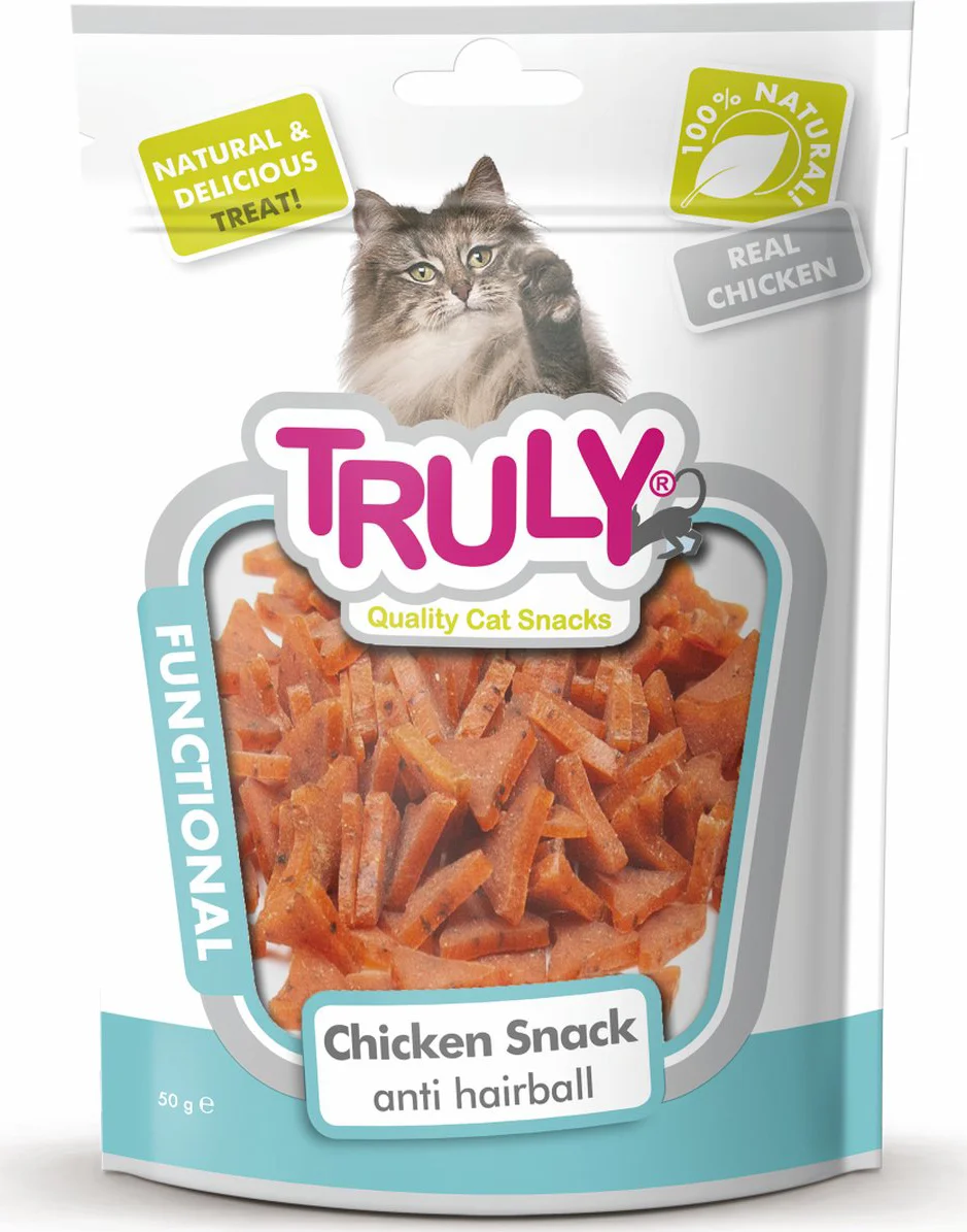 20x Truly Cat Snacks Anti-Haarbal met Kip 50 gr