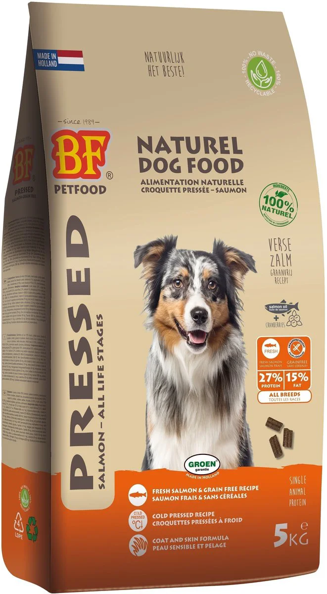 BF Petfood Vleesbrok Geperst Hondenbrokken Zalm 5 kg