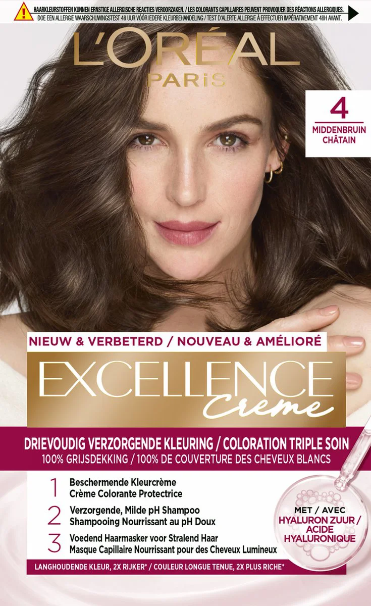 L'Oréal Excellence Crème Permanente Crèmekleuring 4 Middenbruin