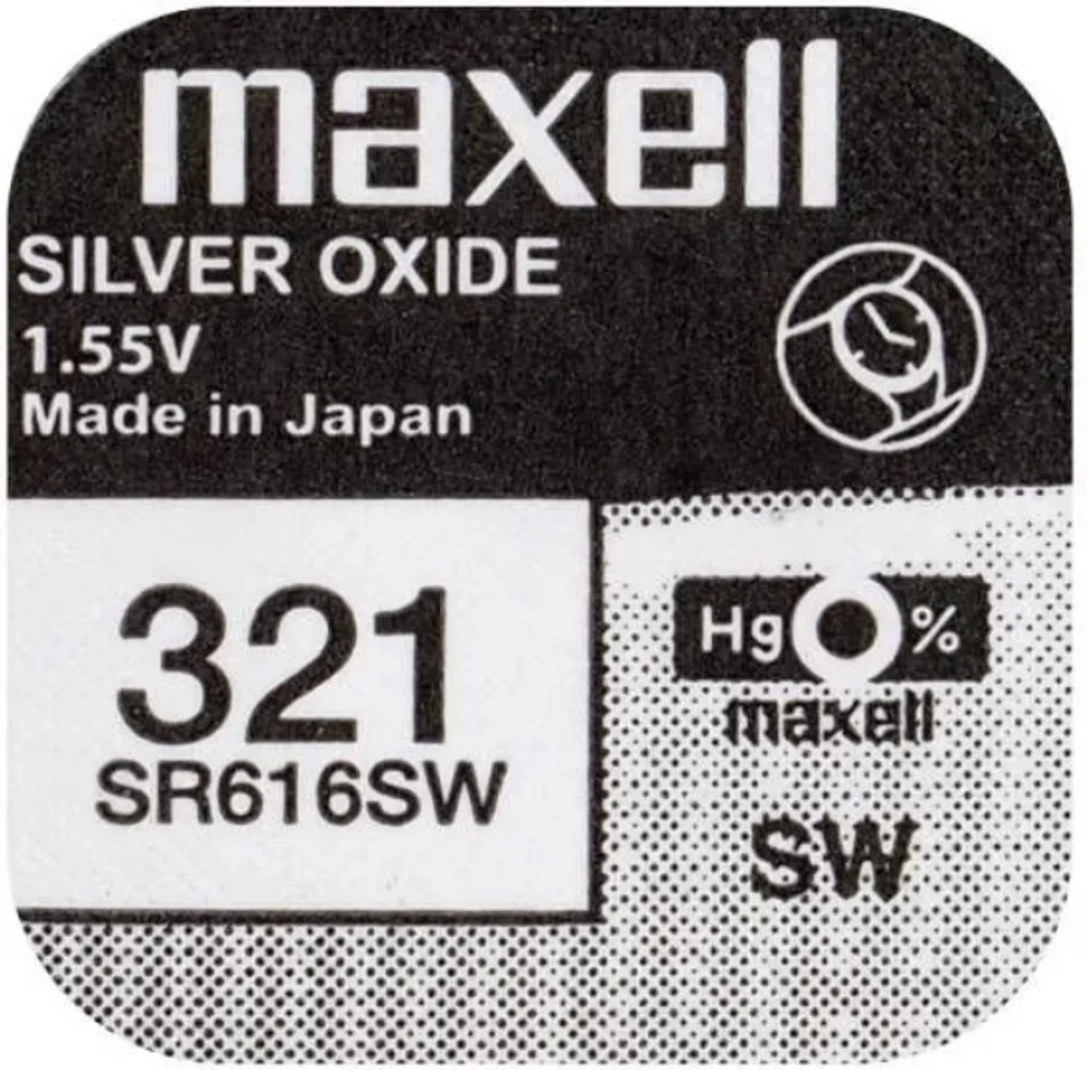 MAXELL 321 / SR616SW zilveroxide knoopcel horlogebatterij 2 (twee) stuks