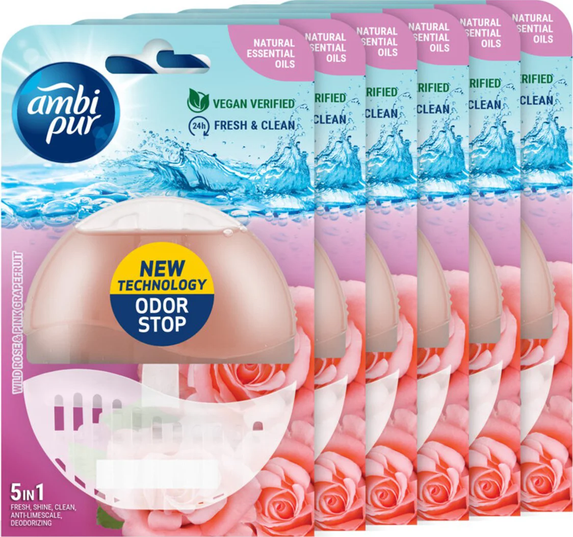 6x Ambi Pur Toiletblok Starterkit 5in1 Wild Rose & Pink Grapefruit