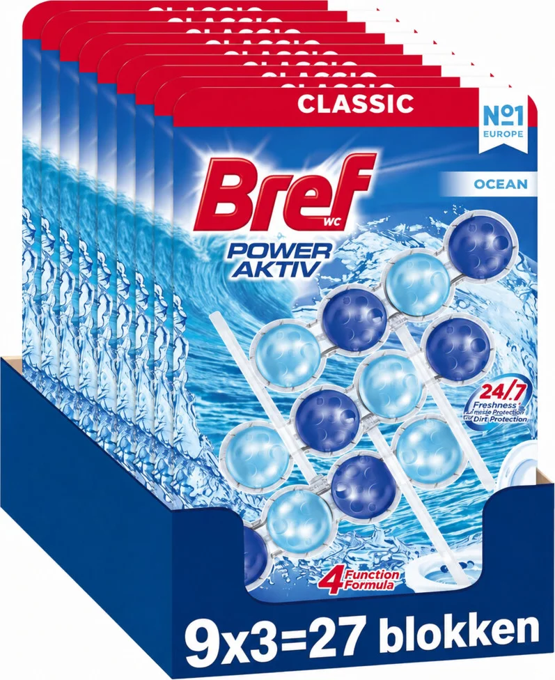 9x Bref Toiletblok Active Blue Ocean 3 stuks