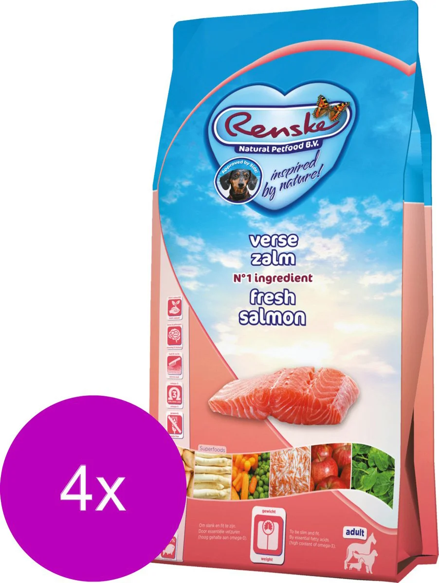 4x Renske Super Premium Graanvrij Adult Hondenvoer Zalm 2 kg