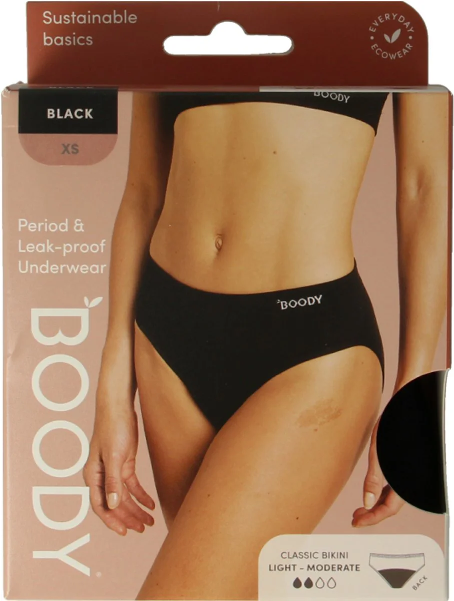 Boody Menstruatieondergoed Bikinislip Zwart Licht / Normaal Maat XS