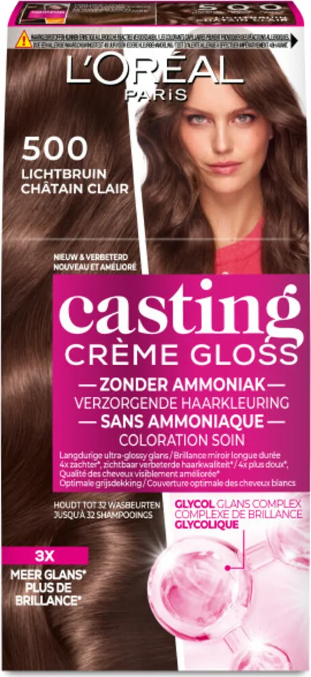 2x L'Oréal Casting Crème Gloss Semi-Permanente Haarkleuring 500 Lichtbruin