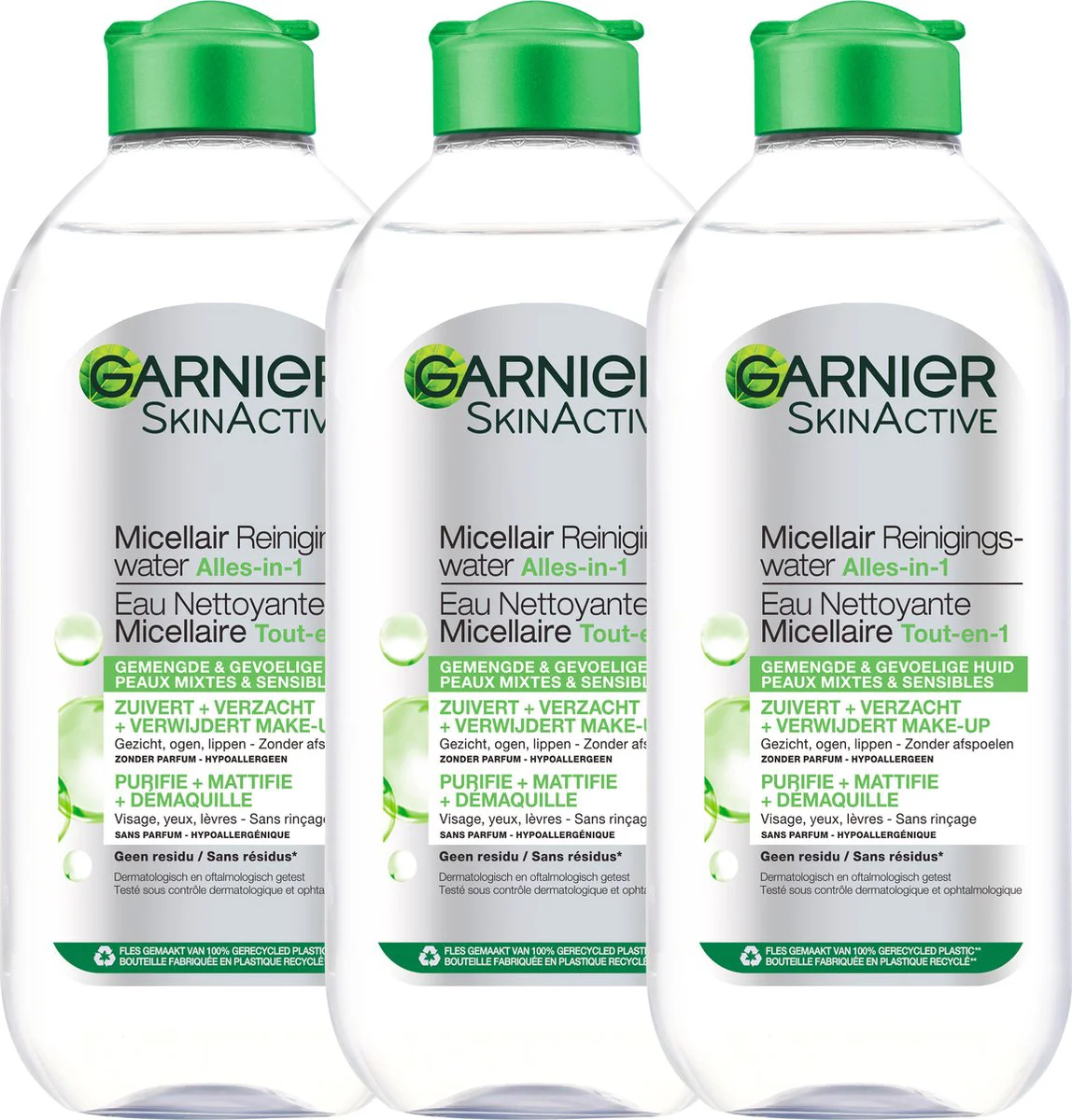 3x Garnier SkinActive Micellair Reinigingswater voor Gemengde Huid 400 ml