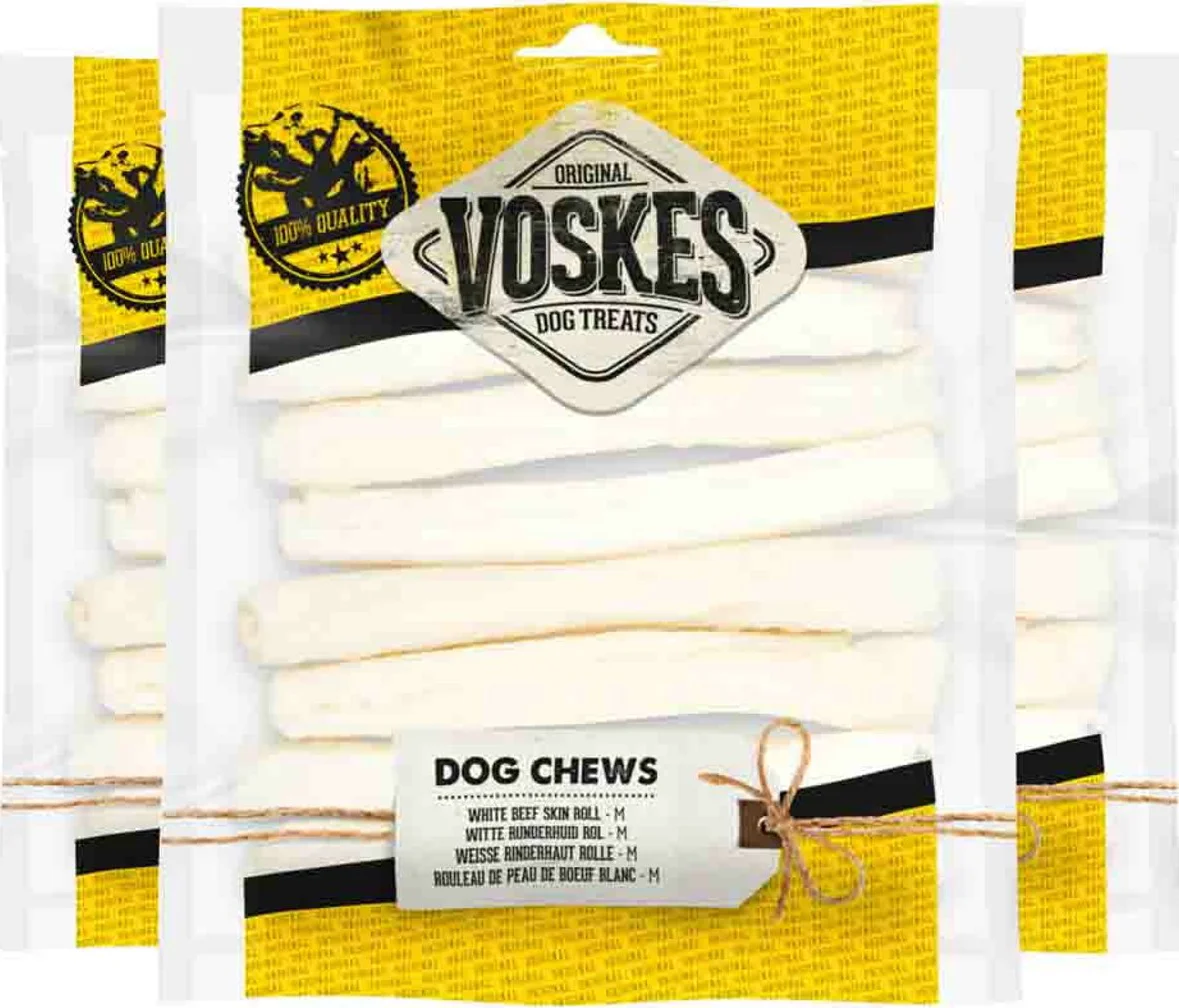3x Voskes Hondensnacks Roll White M 8 stuks