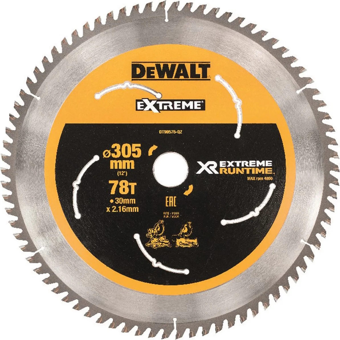 DeWALT Cirkelzaagblad voor Hout | Extreme Runtime | Ø 305mm Asgat 30mm 78T - DT99576-QZ