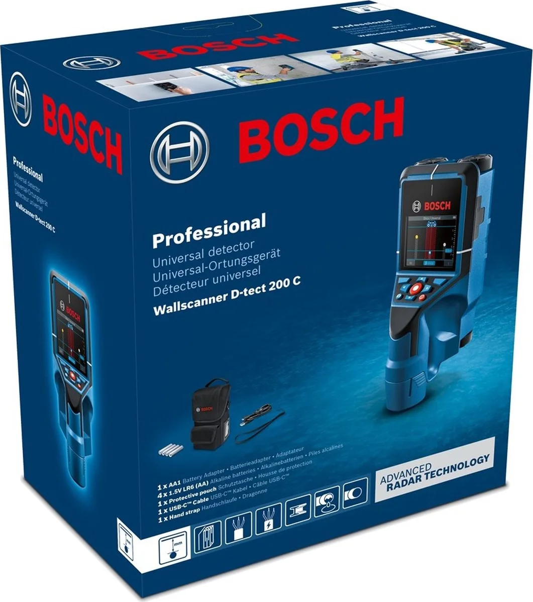 Bosch Professional D-TECT 200 C Accu muurscanner 200mm 12V Basic body met batterijen in beschermtas - 0601081600