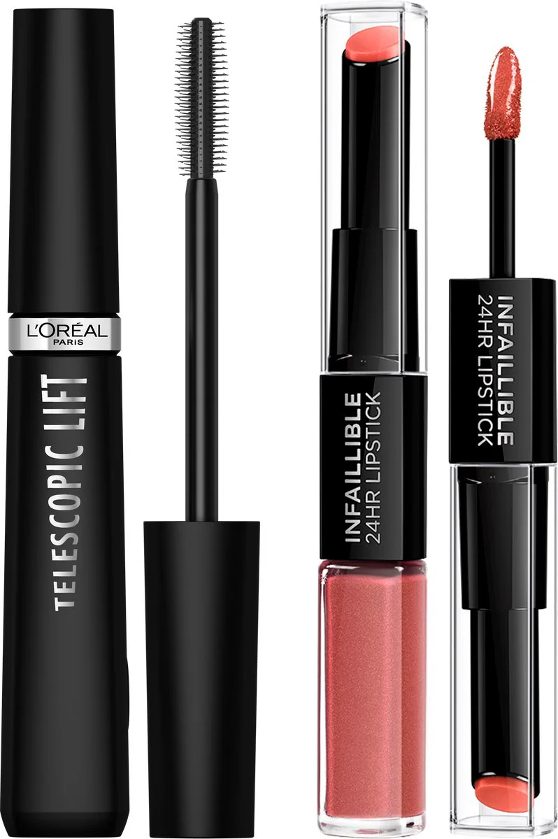 L'Oréal Geschenkset Telescopic Lift Mascara & Infaillible 24H Lipstick 312 Incessant Russet 2 stuks