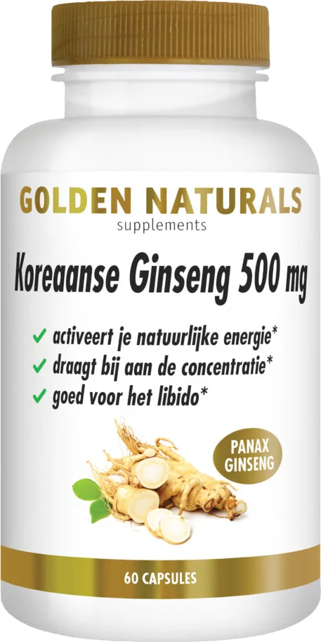 2x Golden Naturals Koreaanse Ginseng 500 mg 60 capsules