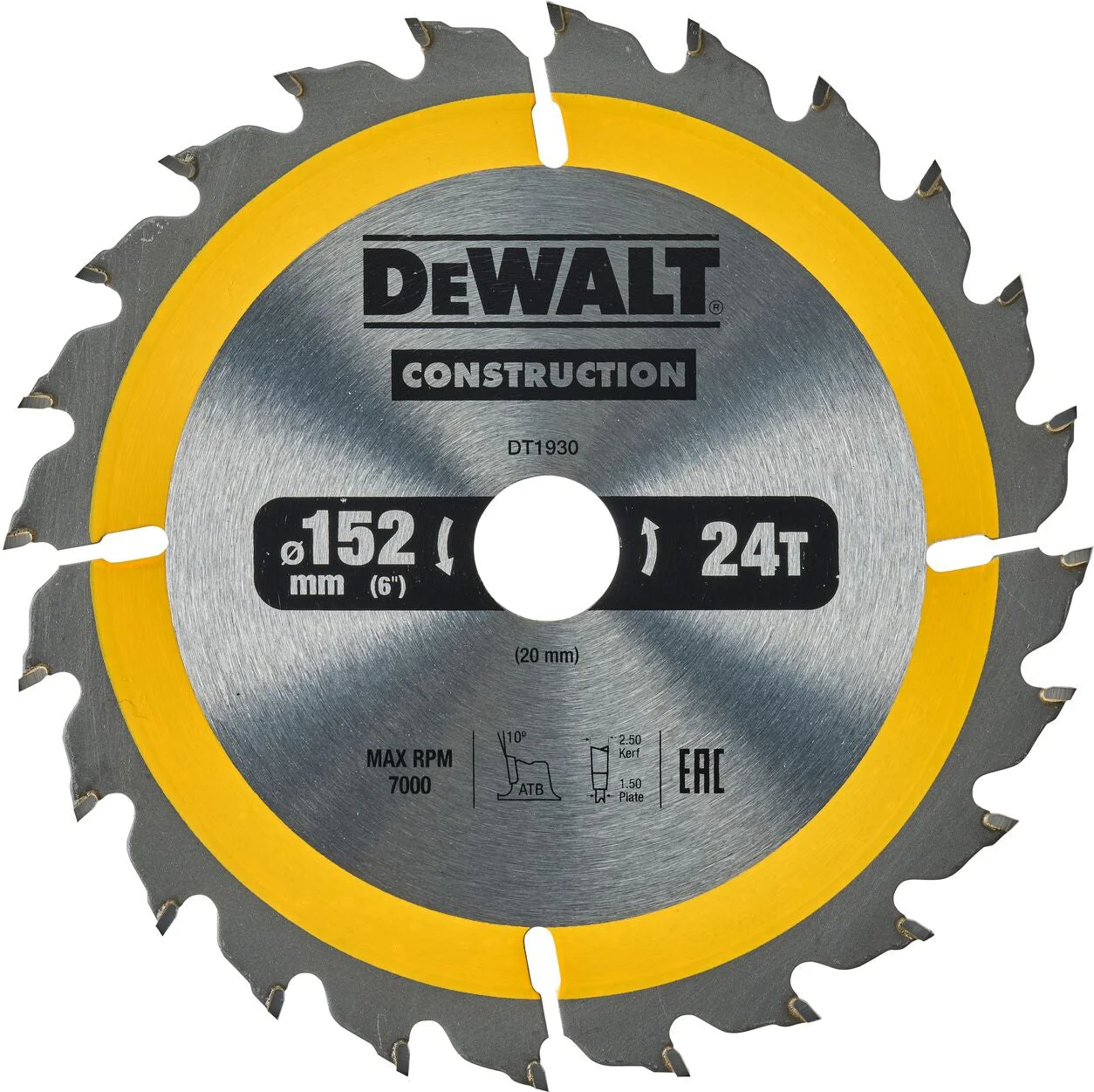 DeWALT Cirkelzaagblad voor Hout | Construction | Ø 152mm Asgat 20mm 24T - DT1930-QZ