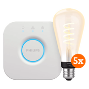 Philips Hue Filament White Ambiance Edison XL 5-Pack + Bridge