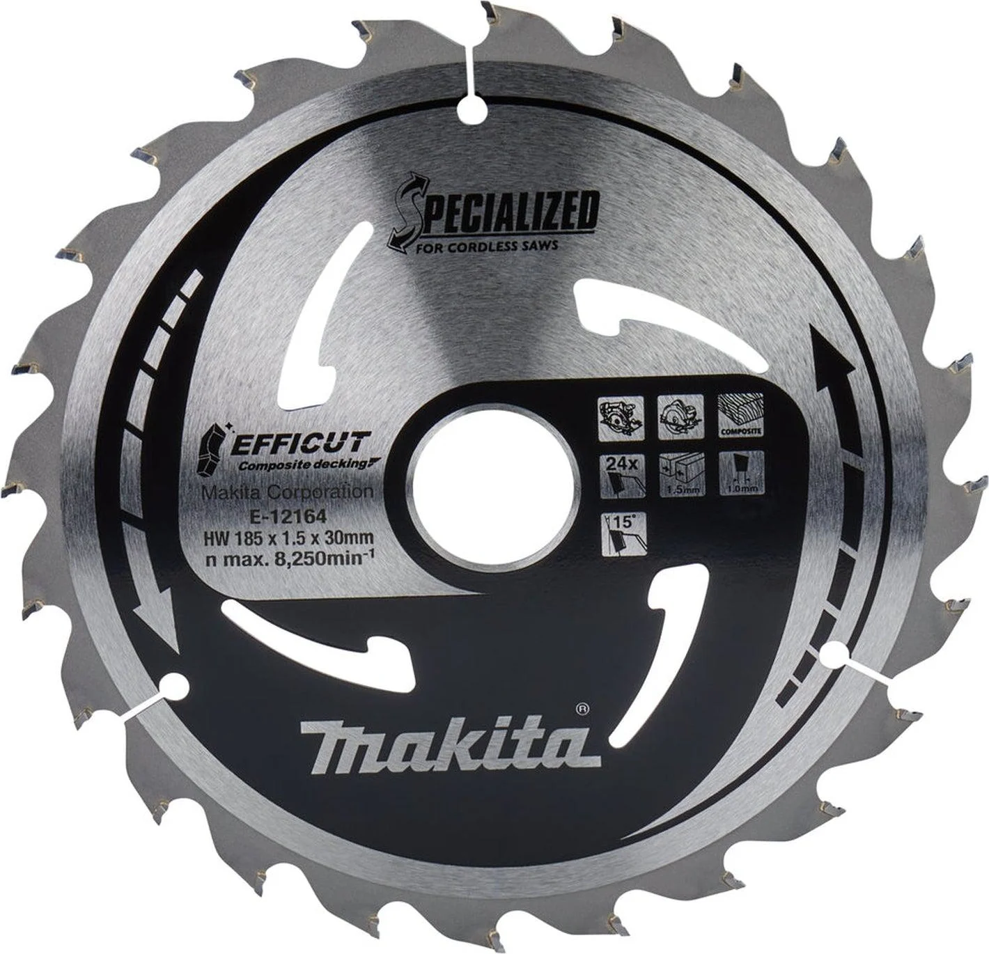 Makita Cirkelzaagblad voor WPC | Efficut | Ø 185mm Asgat 30mm 24T - E-12164