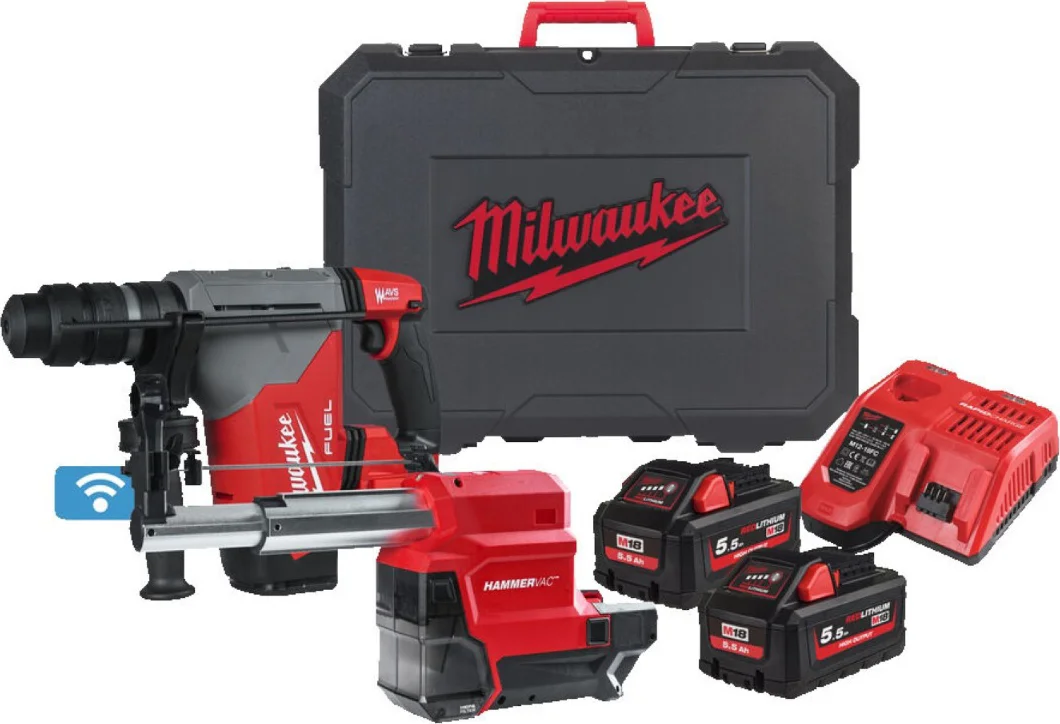Milwaukee M18 FUEL™ ONEFHPX DEL-552C ONE-KEY™ Accu combihamer SDS-Plus 5,0J + snelwisselboorkop + stofafzuiging 18V 5.5Ah in HD-Box - 4933478498
