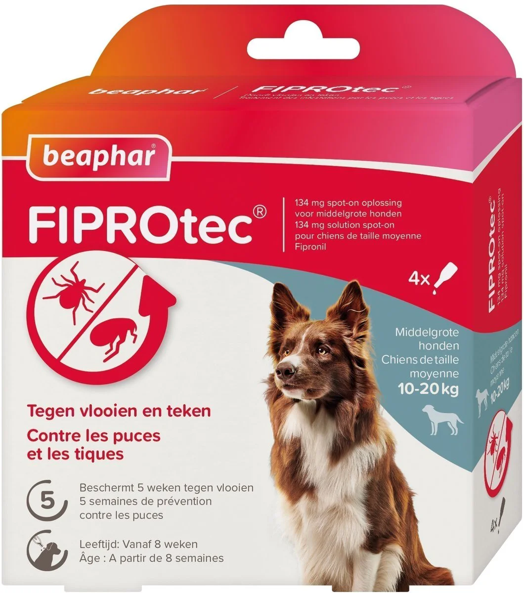 Beaphar Fiprotec Anti Teken- en Vlooiendruppels Hond 10 - 20 kg 4 stuks