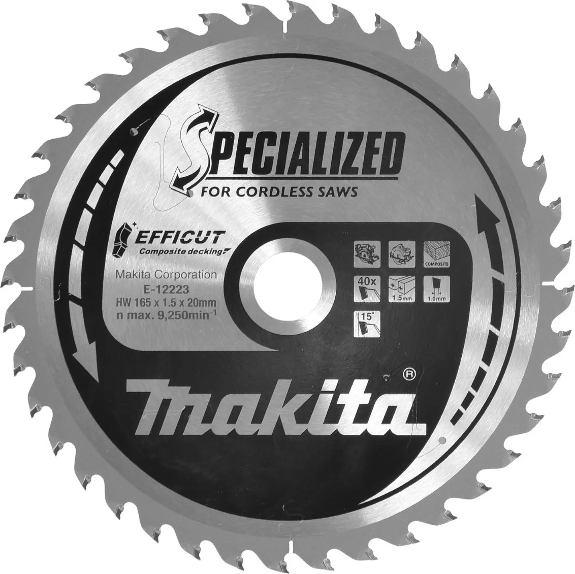 Makita Cirkelzaagblad voor WPC | Efficut | Ø 165mm Asgat 20mm 40T - E-12223