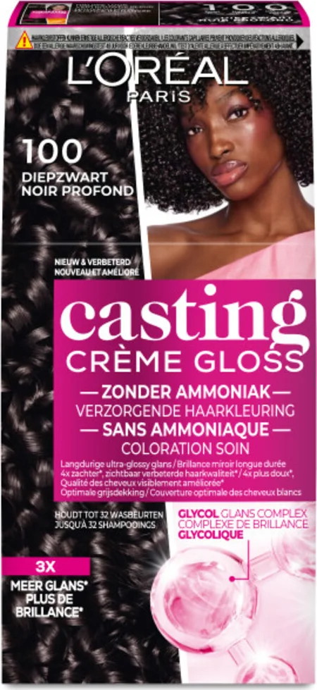 3x L'Oréal Casting Crème Gloss Semi-Permanente Haarkleuring 100 Zwart