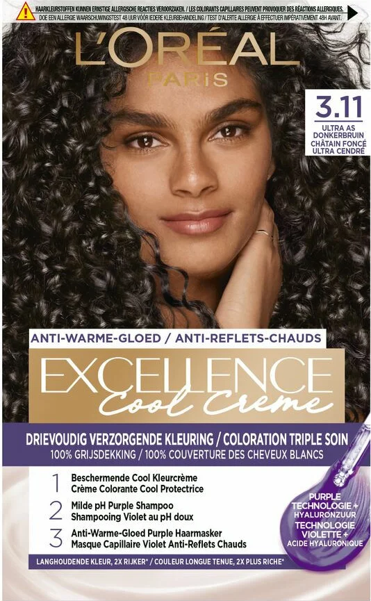2x L'Oréal Excellence Cool Crème Permanente Crèmekleuring 3.11 - Ultra As Donkerbruin