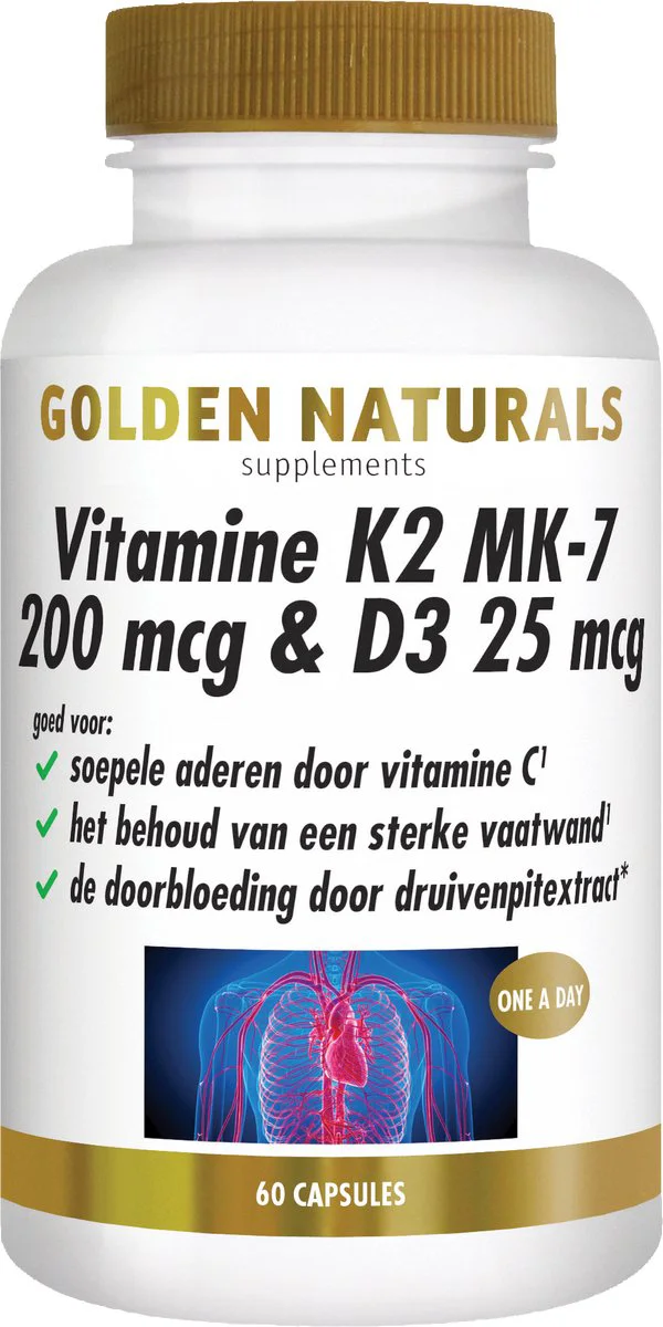 Golden Naturals Vitamine K2 200 mcg & D3 25mcg 60 vegacapsules