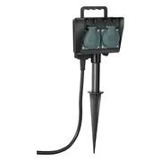 Brennenstuhl Tuincontactdoos / Buitencontactdoos 2-voudig op spies (Weerbestendige kunststof, Tuinstekkerdoos met waterdichte behuizing, 1,4m kabel) zwart