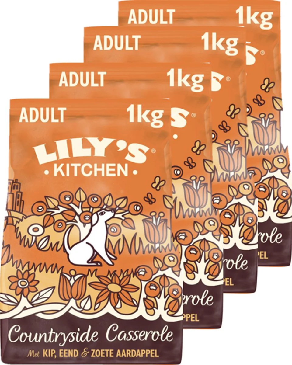4x Lily's Kitchen Hondenvoer Droog Countryside Casserole Kip & Eend 1 kg