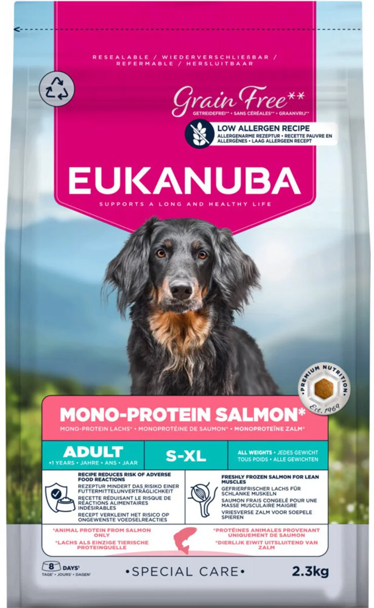 3x Eukanuba Hondenvoer Droog Special Care Adult Mono-Protein Zalm 2,3 kg
