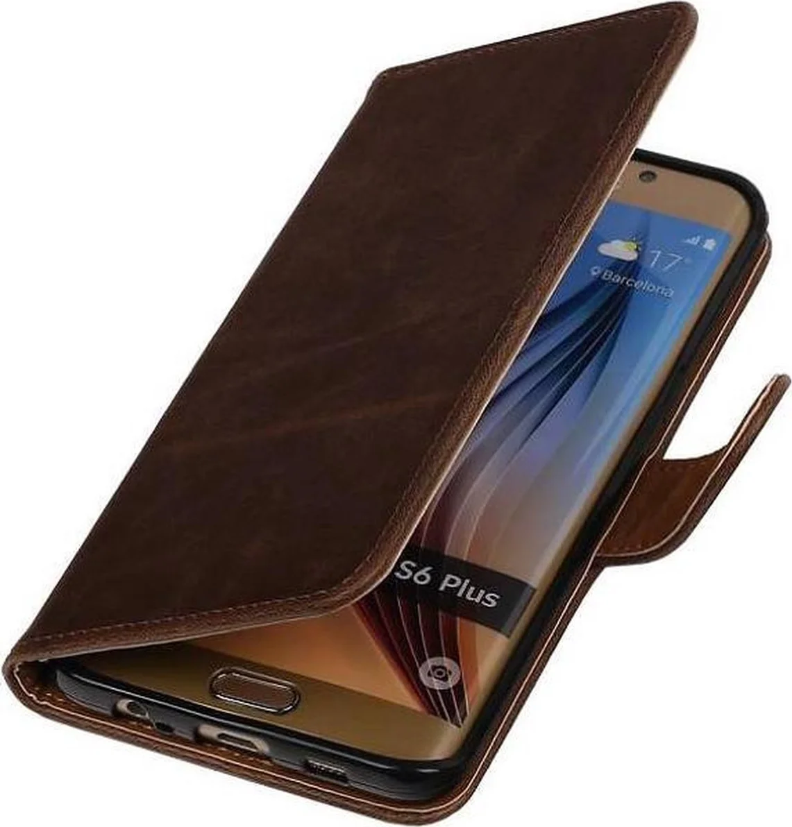 Zakelijke Book Case Telefoonhoesje Geschikt voor de Samsung Galaxy S6 Edge Plus - Portemonnee Hoesje - Pasjeshouder Wallet Case - Mocca
