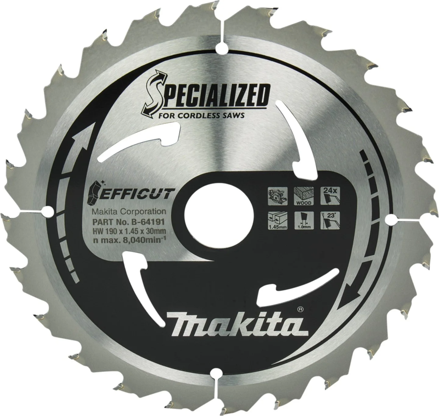 Makita Cirkelzaagblad voor Hout | Efficut | Ø 190mm Asgat 30mm 24T - B-64191