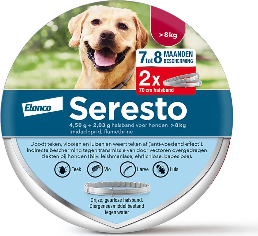 Seresto Anti Vlooien en Teken Halsband Hond Vanaf 8 Kg 2-Pack 70 cm