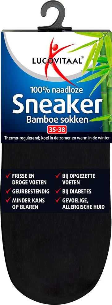 Lucovitaal Bamboe Sneakersok Zwart maat 35-38 1 paar