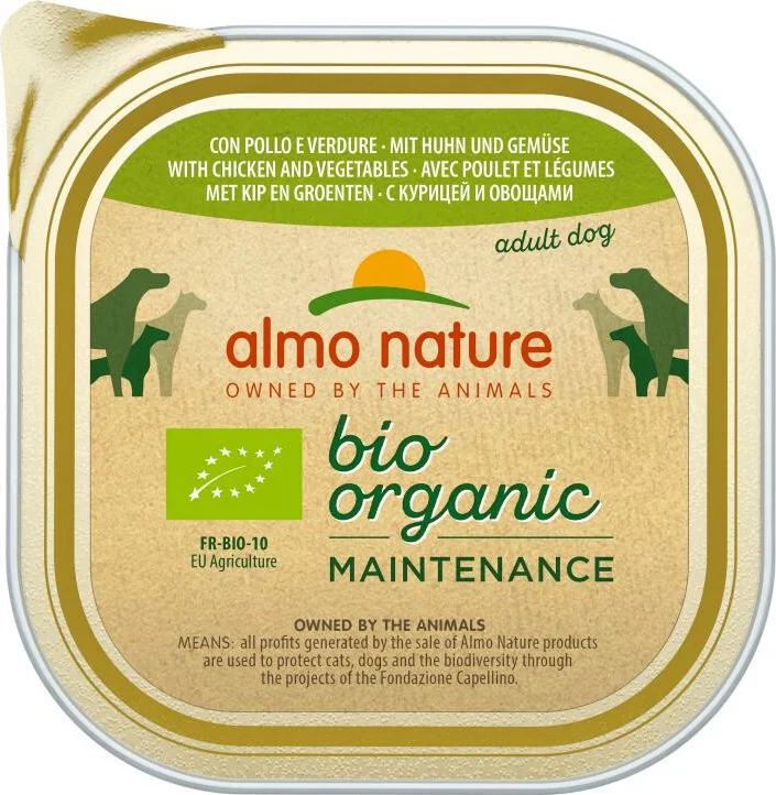 18x Almo Nature Bio Organic Maintenance Hondenvoer Nat Kip & Groenten 300 gr