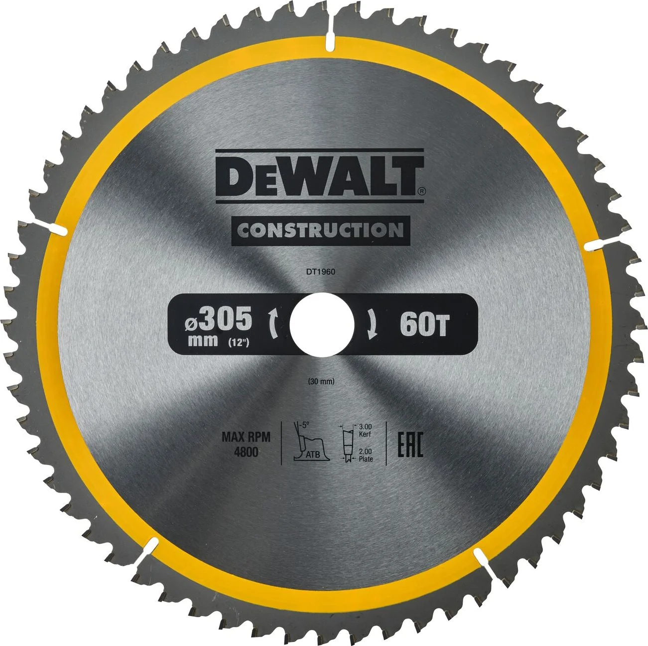 DeWALT Cirkelzaagblad voor Hout | Construction | Ø 305mm Asgat 30mm 60T - DT1960-QZ