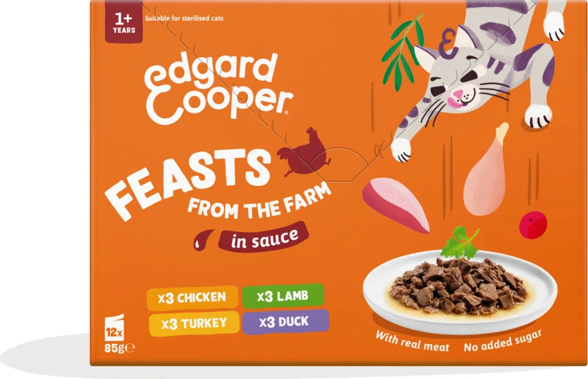 4x Edgard & Cooper Kat Adult Saus Pouch Farm MP 12x85 gr