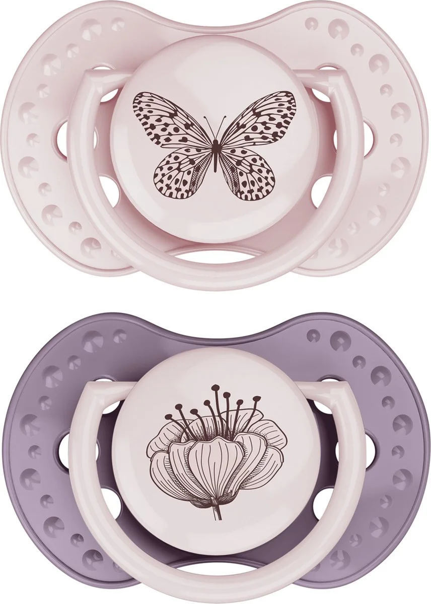 Difrax LOVI Dynamic Pacifier 0-3 Months Botanic Pink Purple - Fopspeen 2ST