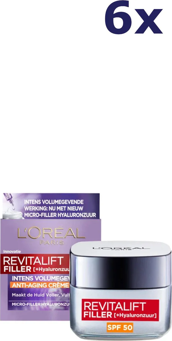 6x L'Oréal Revitalift Filler Anti-Age Dagcrème SPF 50 50 ml