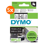 DYMO D1 9mm x 7m Zwart Wit Labels 5-pack
