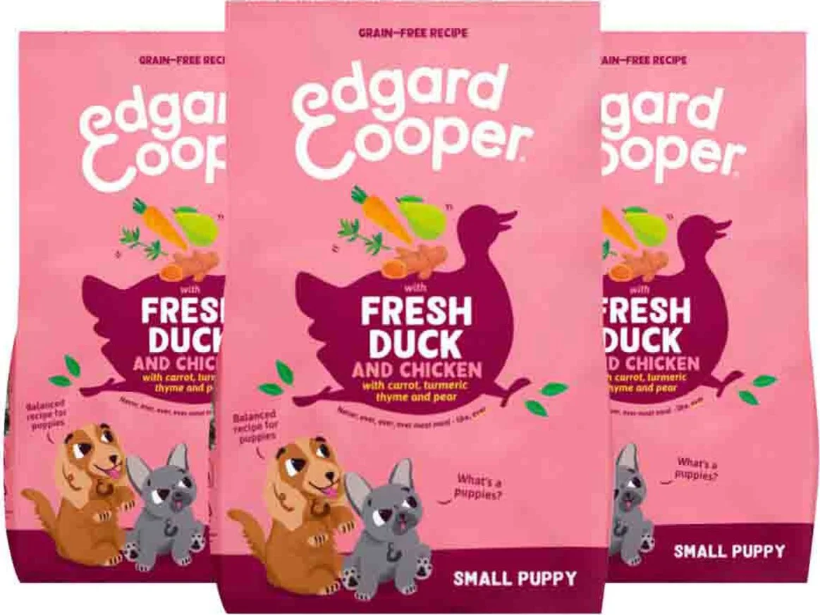 3x Edgard & Cooper Hondenvoer Droog Puppy Small Eend&Kip 3 kg