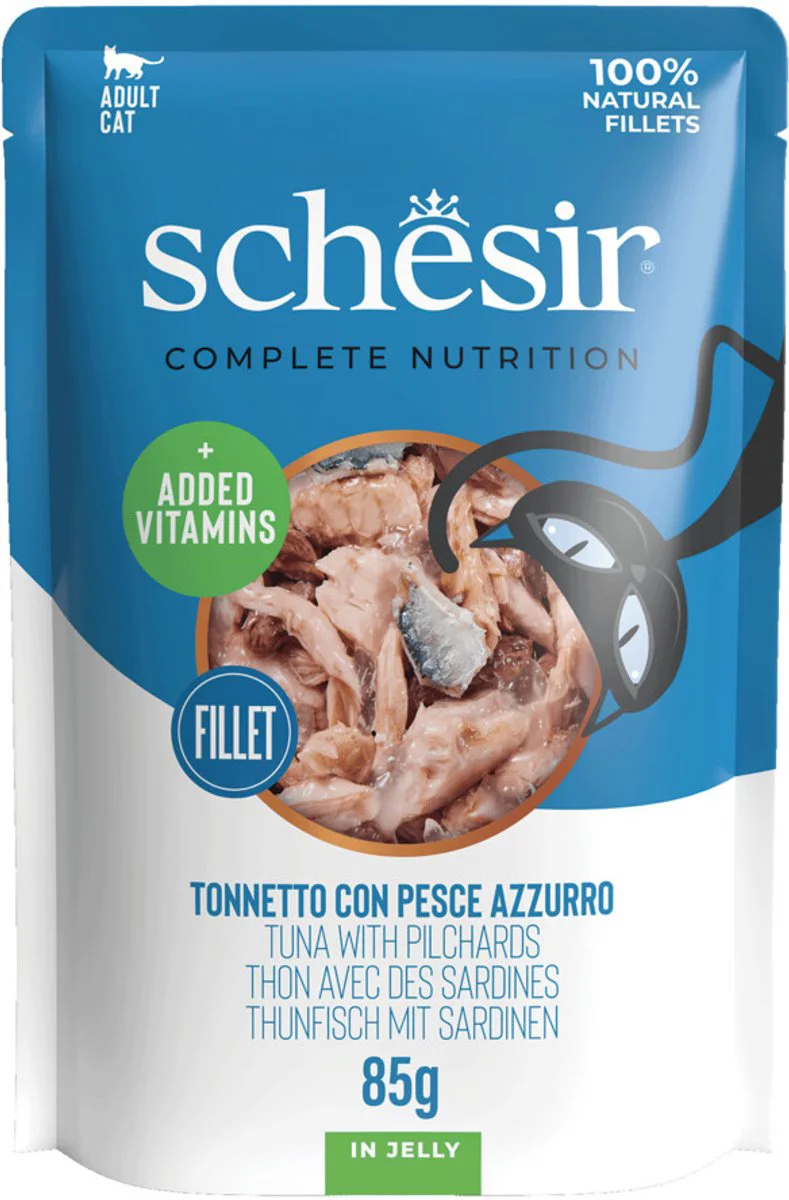 12x Schesir Kattenvoer Tonijn en Sardines in Gelei 85 gr