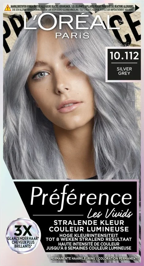3x L'Oréal Preference Vivids Permanente Haarkleuring 10.112 Silver Grey