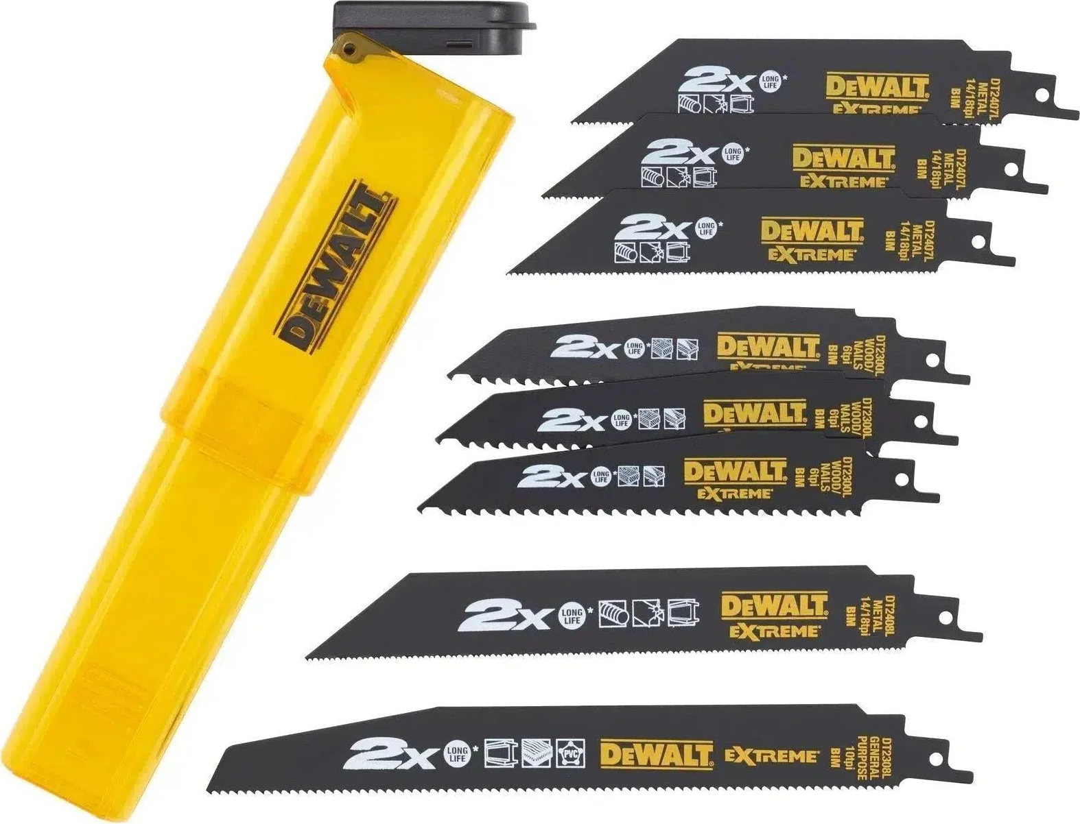 DeWALT DT2443L 8-delige set reciprozaagbladen in stevige opbergcassette